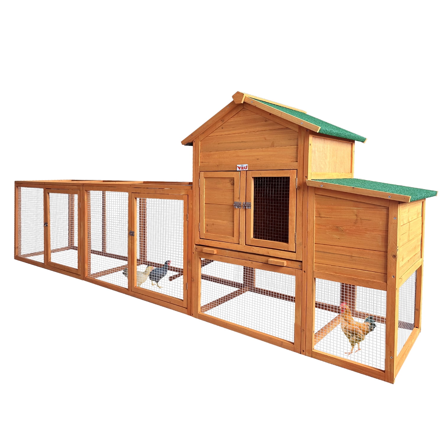 Fir Wood Chicken Coop with Enclosed Run, Elevated Hen House with Nesting Boxes & Lockable Door, Waterproof UV Roof Holds 4-8 Chickens
