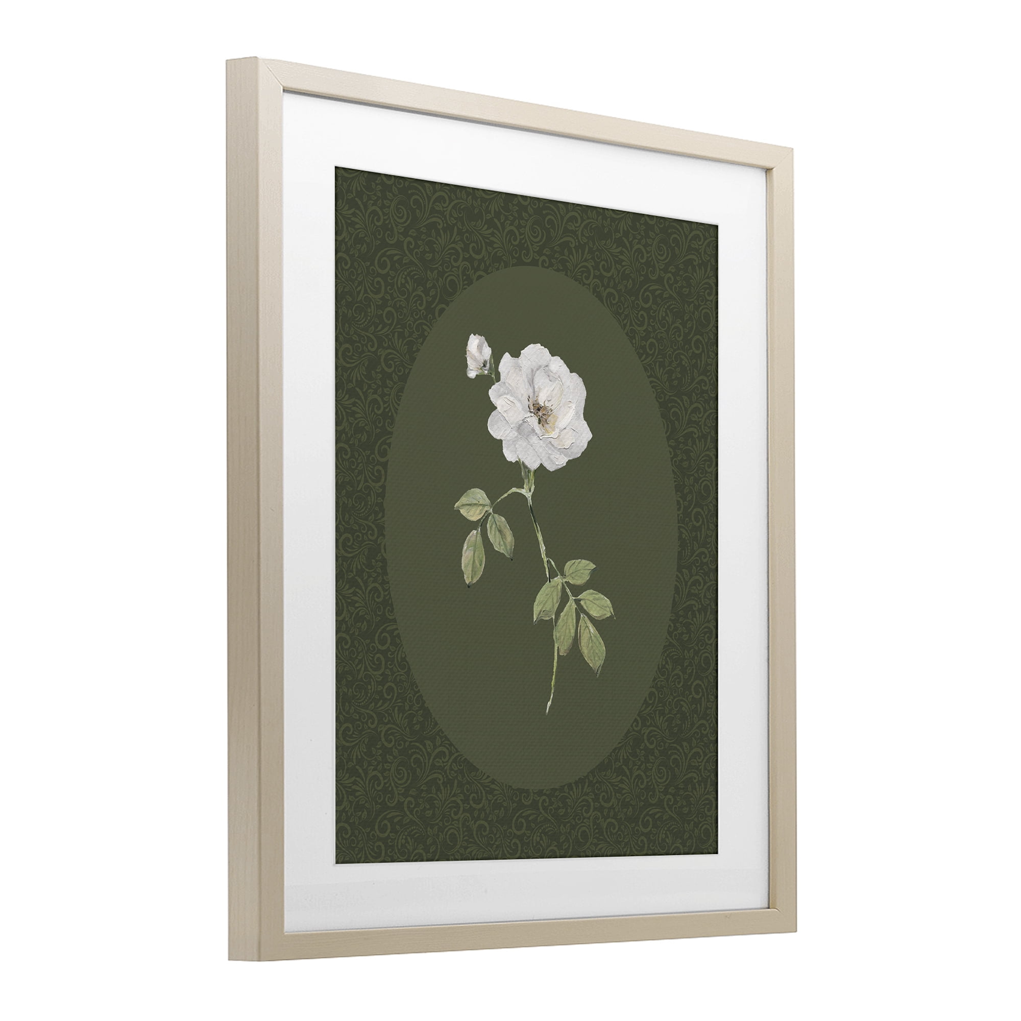 Stupell Industries White Rose on Emerald Birch Framed Print Under Glass, design by Sally Swatland