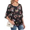 thumbnail image 2 of Qarigey Camisa de mujer Estampado de media manga Top Camisa de mujer Estampado de medio cuello Blusa informal Prendas para la parte del cuerpo cártamo negro S, 2 of 5