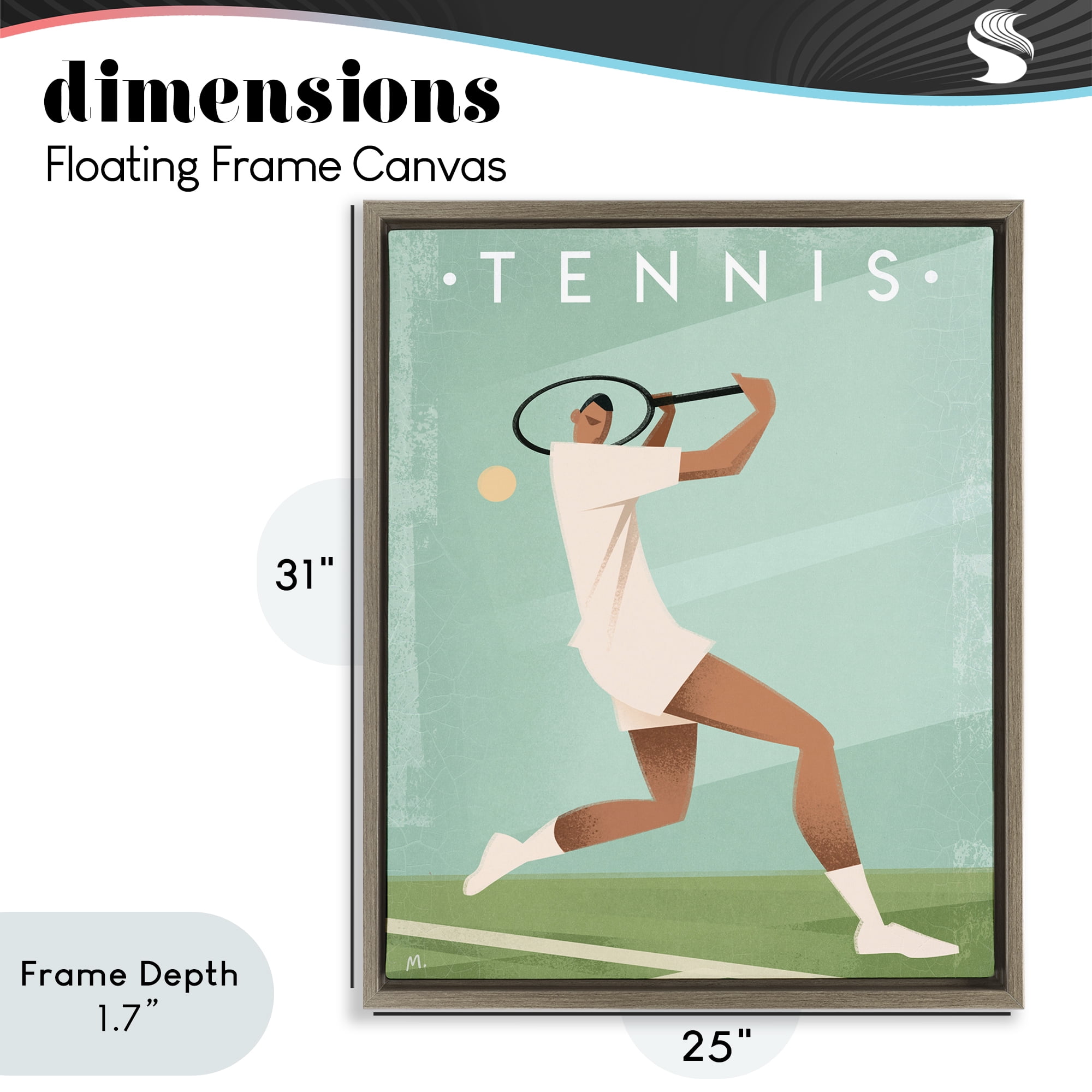 Stupell Industries Vintage Tennis Swing Brown Framed Floater Canvas Wall Art, design by Martin Wickstrom