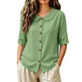 thumbnail image 4 of VBVC Women's Cotton Linen Button Down Shirt , Ladies' Peter Pan Collar Short Sleeve Blouse , Casual Summer Work Tops For Women, S-2XL, 4 of 6