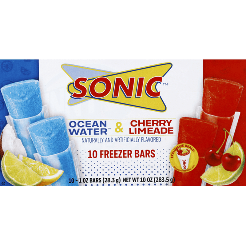 SONIC Freezer Pops Pack Of 2 Boxes - 2 Flavors: Ocean Water & Cherry Limeade! Naturally & Artificially Flavored! Delicious and Refreshing Ice Pops (2 x 10ct boxes)