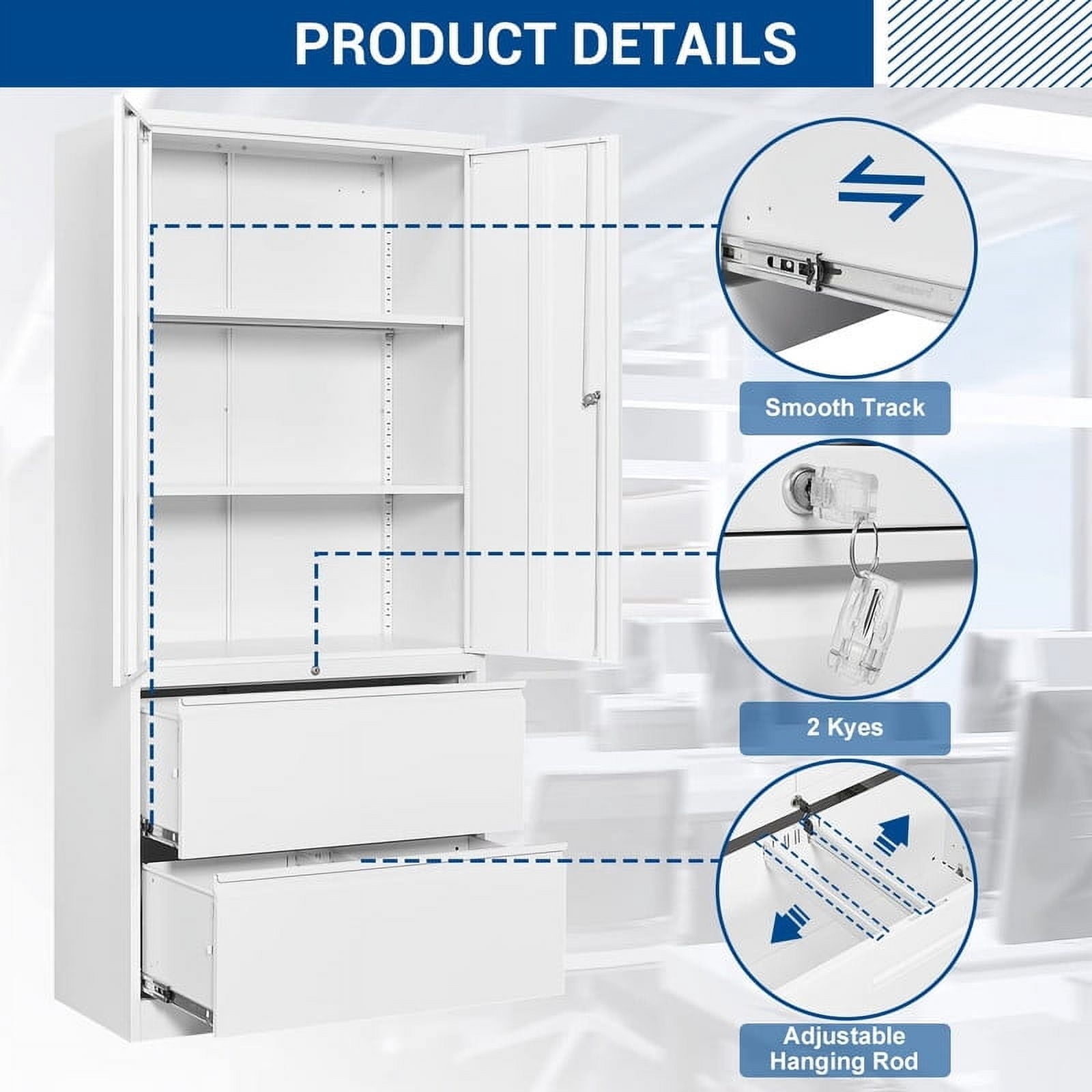 MIIIKO File Cabinets for Home Office, Lateral File Cabinets with Lock,Steel Storage Cabinet with 2 Drawers and Doors for Hanging Files Letter/Legal/A4 Size Files
