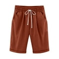 thumbnail image 4 of Njoeus Women's Cotton Linen Shorts Casual Bermuda Shorts for Women Summer Pull On Short with Elastic High Waist Drawstring M-5XL （Available in Plus Size), 4 of 4