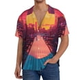 thumbnail image 7 of Lsque Neon Sunset Cyberpunk Cityscape print Men's Cuban Collar Short Sleeve Shirt Summer Beachwear Casual Button Down Fashionable Vacation Leisure Shirt-XX-Large, 7 of 7