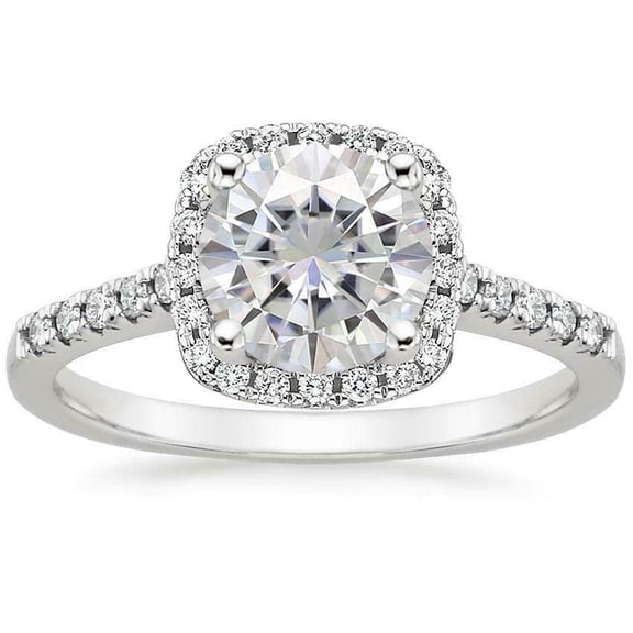 HeartsAndYou 3ct Round Cut Moissanite Engagement Ring for Women 18k White Gold over Silver Halo with Accents