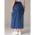 thumbnail image 4 of DARING DIVA Women's Front Split Flap Pockets Maxi Denim Skirt L Dark Blue, 4 of 7