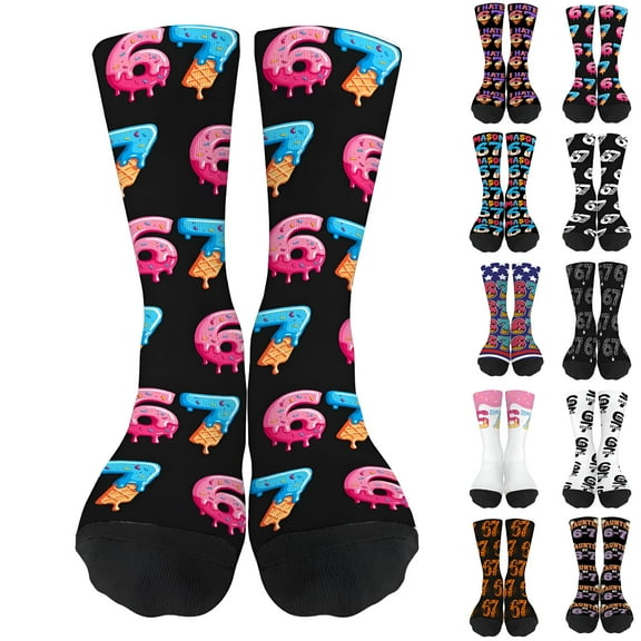 TELOLY 6 7 Socks,67 Socks 67 Ice Cream Drip Meme Funny Six Seven Funny Number Half Calf Sock for Mom Purple (1Pack）
