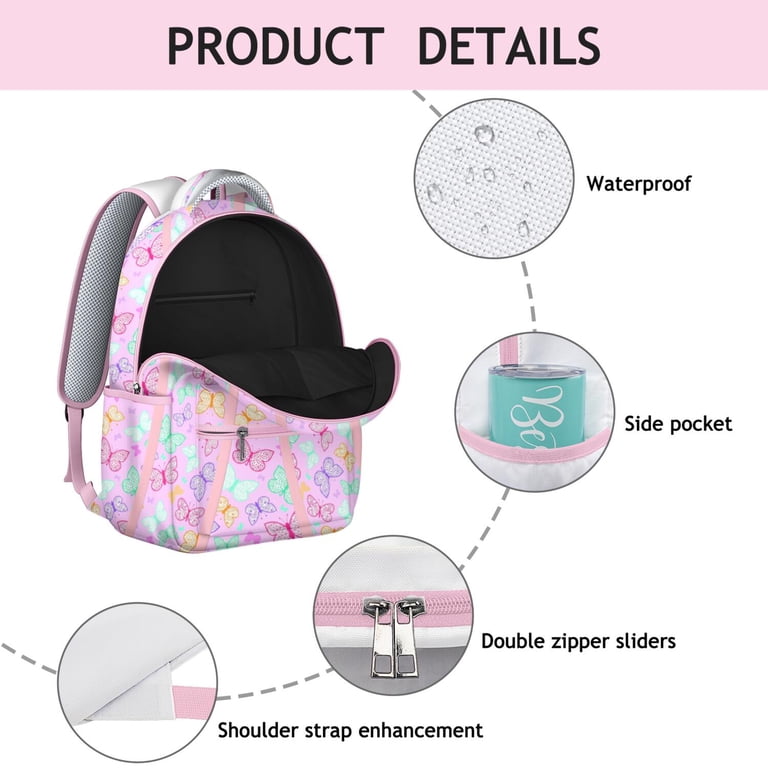Butterflies Print Backpack for Student Colorful Floral  display picture 2