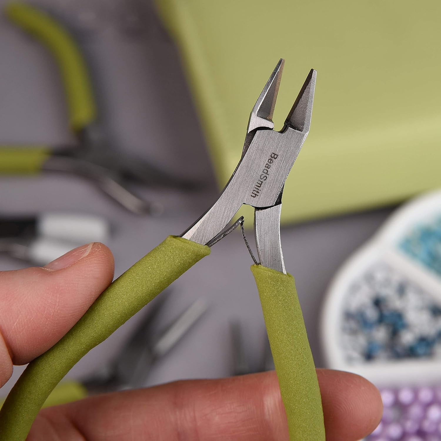 The Beadsmith Fashion Color Pliers - Set of 8 Slimline Color-Coordinated Tools – Matching Clutch in Light Olive – Jewelry Making Supply Kit to Create Necklaces, Bracelets, Earrings & More