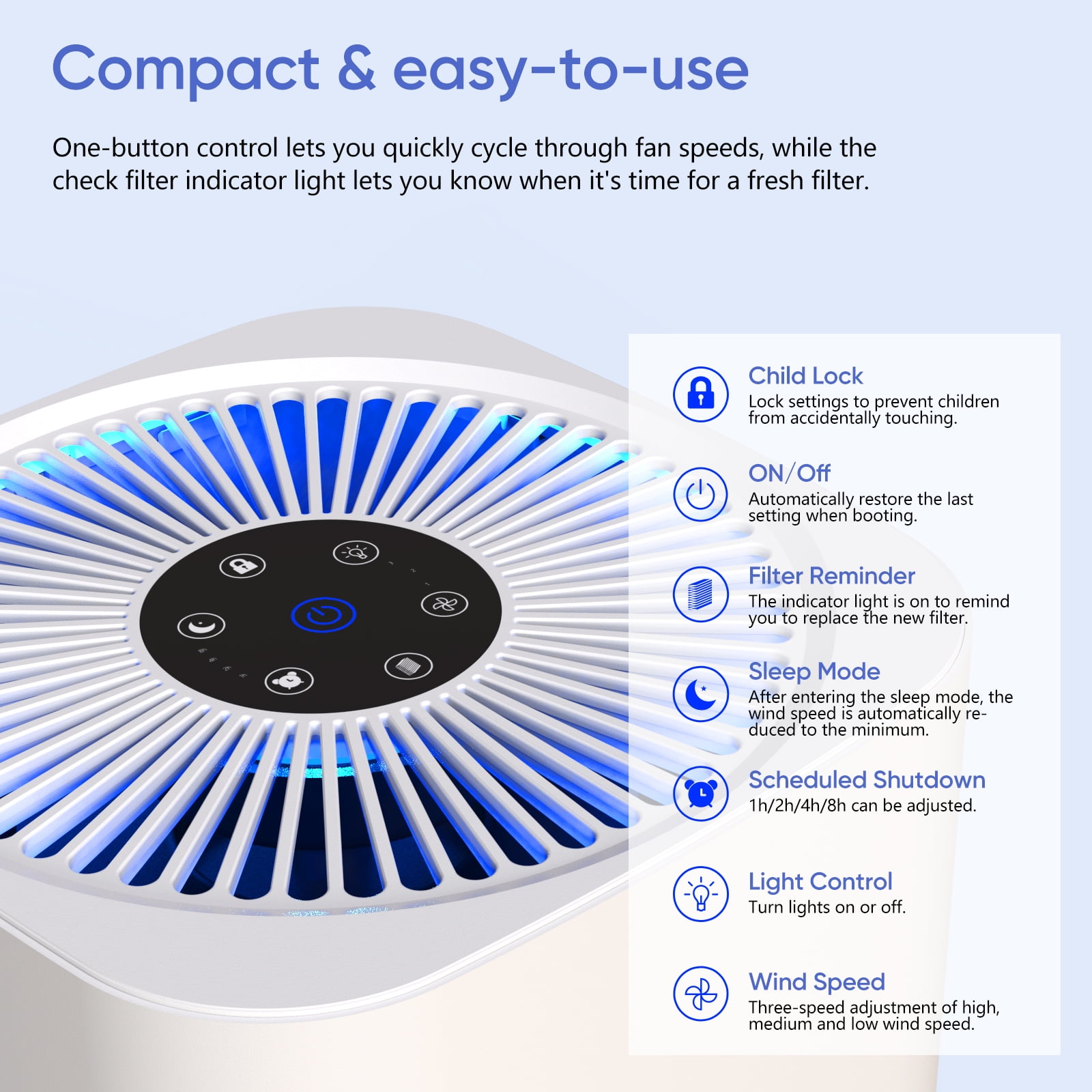 EVERKING Air Purifier for Allergies and Asthma, Desktop HEPA Air Cleaner for Bedroom, Home & Office