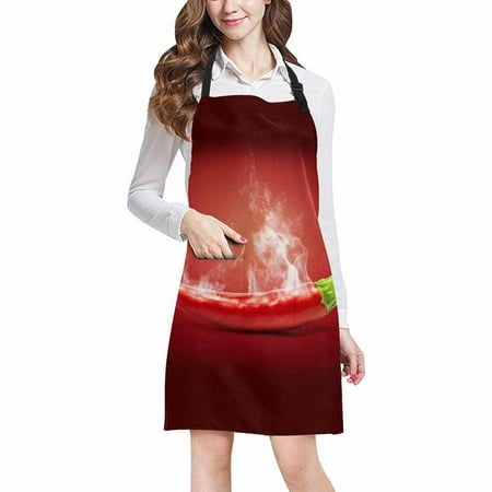 ASHLEIGH Funny Food Hot Chili Pepper in Smoke Adjustable Bib Apron with Pockets Commercial Restaurant and Home Kitchen Adjustable