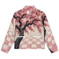 thumbnail image 4 of Jackets for Women Winter Coat Jackets Flannel Stand Collar Jacket(Pink Blossoms on Checkered Ground,Size:S-4XL), 4 of 7