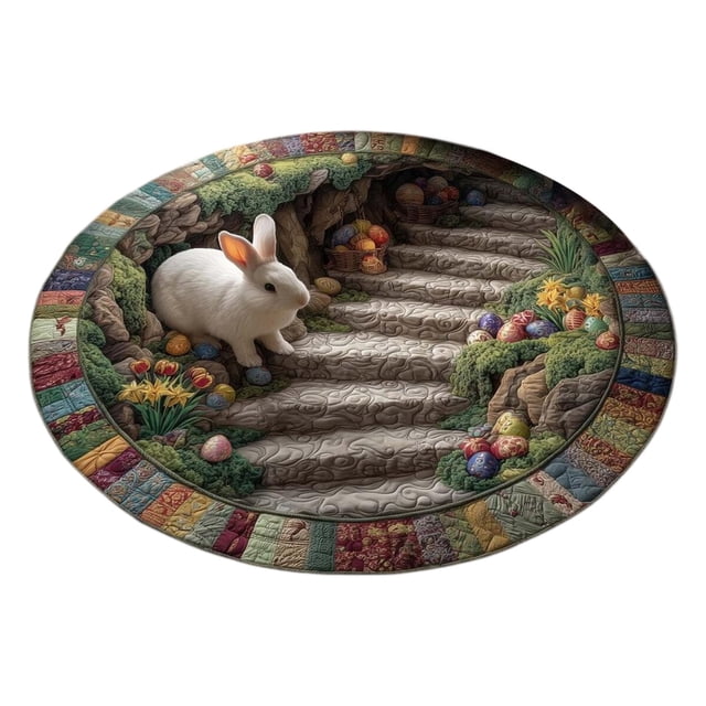 Decorative Area Rug Custom Easter Bunny Round Rug Personalized 3D Effect Easter Day Carpet Non Washable Bunny Area Rug for Living Room Bedroom Birthday Indoor Home Decor Spring Day Rug,Area Rug,Floor