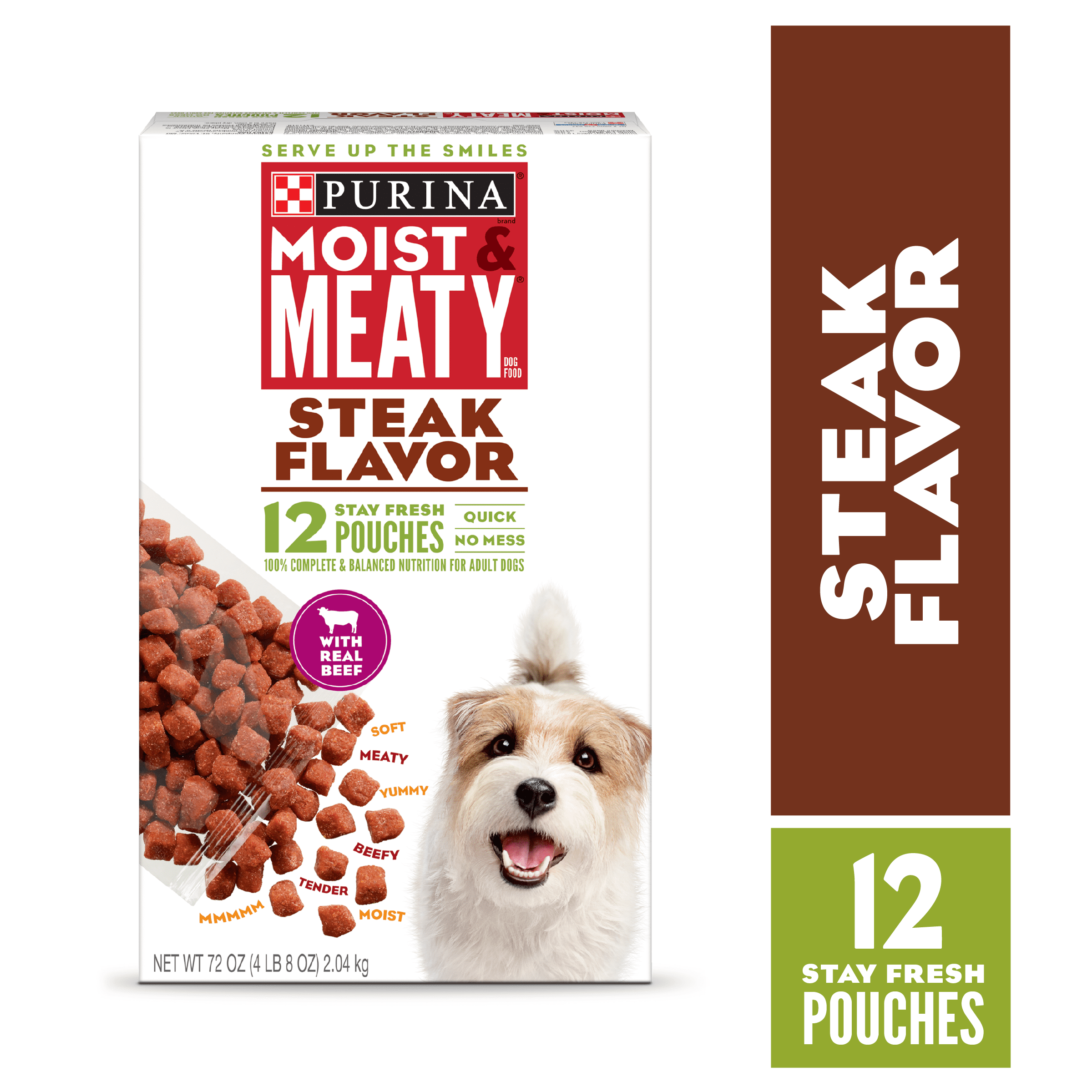 Purina Moist &amp; Meaty Wet Dog Food, Steak Flavor, 12 ct. Pouch - Walmart.com - Walmart.com