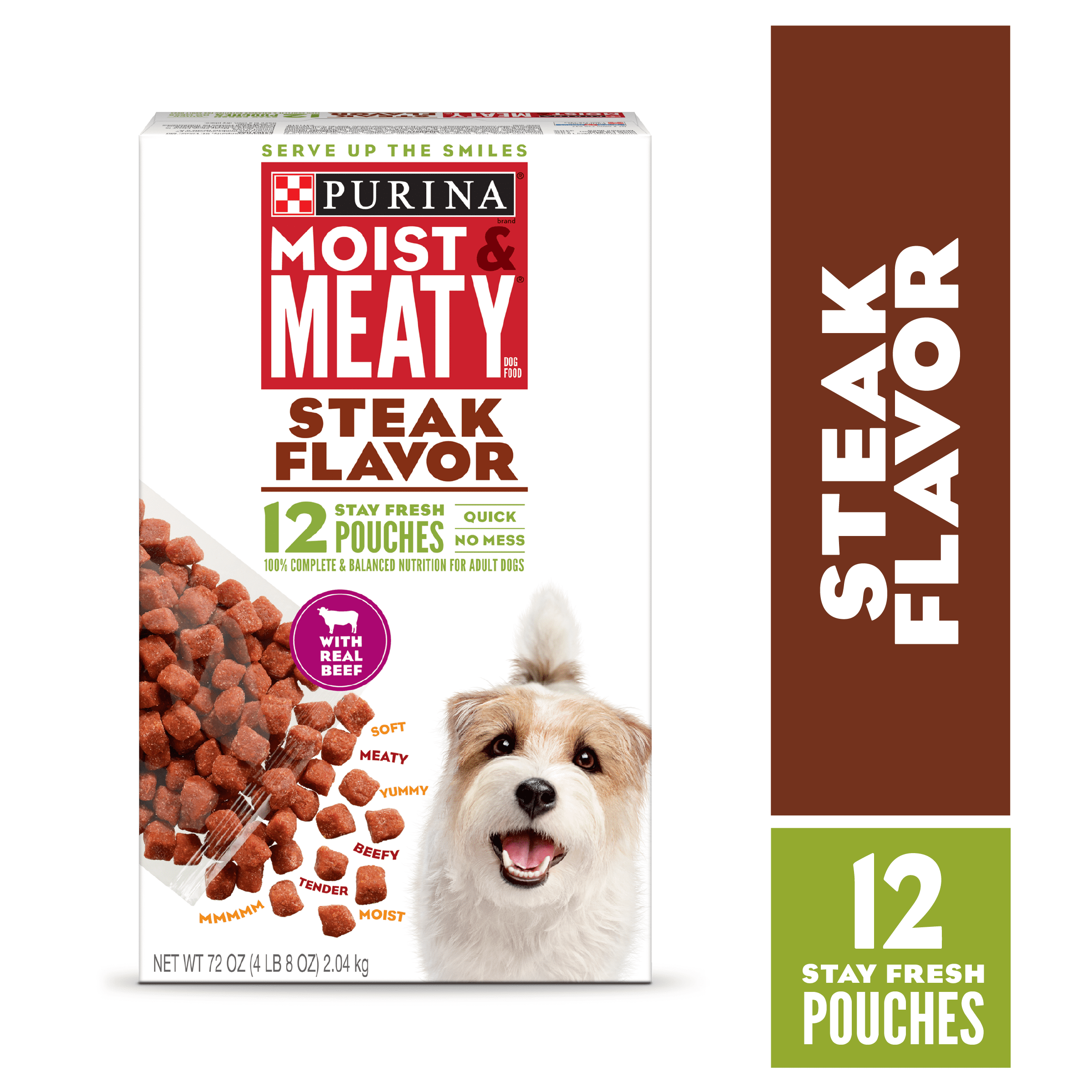 Purina Moist Meaty Wet Dog Food Steak Flavor 12 Ct Pouch Walmart 