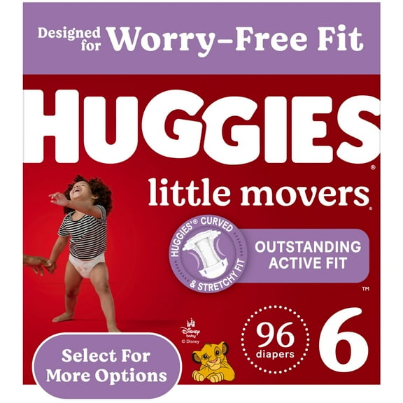 Huggies Little Movers Baby Diapers, Size 6 (35  lbs), 96 Ct (Select for More)