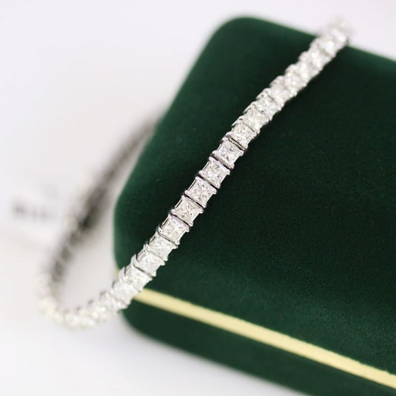 Diastar Jewels Princess Cut Cubic Zirconia 14K White Gold Finish Silver Tennis Bracelet