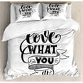 thumbnail image 1 of Love What You Do Duvet Cover Set King Size, Hand Drawn Lettering Vintage Style Composition Monochrome, Decorative 3 Piece Bedding Set with 2 Pillow Shams, Charcoal Grey and White, by Ambesonne, 1 of 3