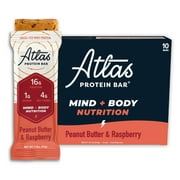 Atlas Mind   Body Protein Bar, Keto & Low Carb, 15g Protein, 1g Sugar, Peanut Butter Raspberry, 10 Count