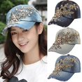 thumbnail image 2 of Women's Embossing Flower Denim Baseball Cap Summer Rhinestone Inlaid Jeans Hat, 2 of 5