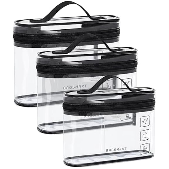 LYH TSA Approved Toiletry Bag, 3 Pack Clear Makeup Cosmetic Bag Organizer, Quart Size Travel Bag for Toiletries, Carry-on Travel Accessories Essentials, Black-3pcs