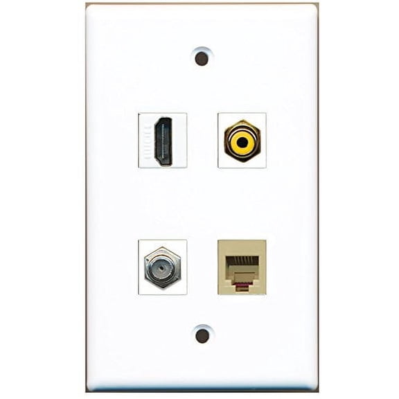 RiteAV - 1 Port HDMI 1 Port RCA Yellow 1 Port Coax Cable TV- F-Type 1 Port Phone RJ11 RJ12 Beige Wall Plate