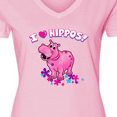 thumbnail image 4 of Inktastic I Love Hippos with Pink Hippo and Flowers Women's V-Neck T-Shirt, 4 of 5