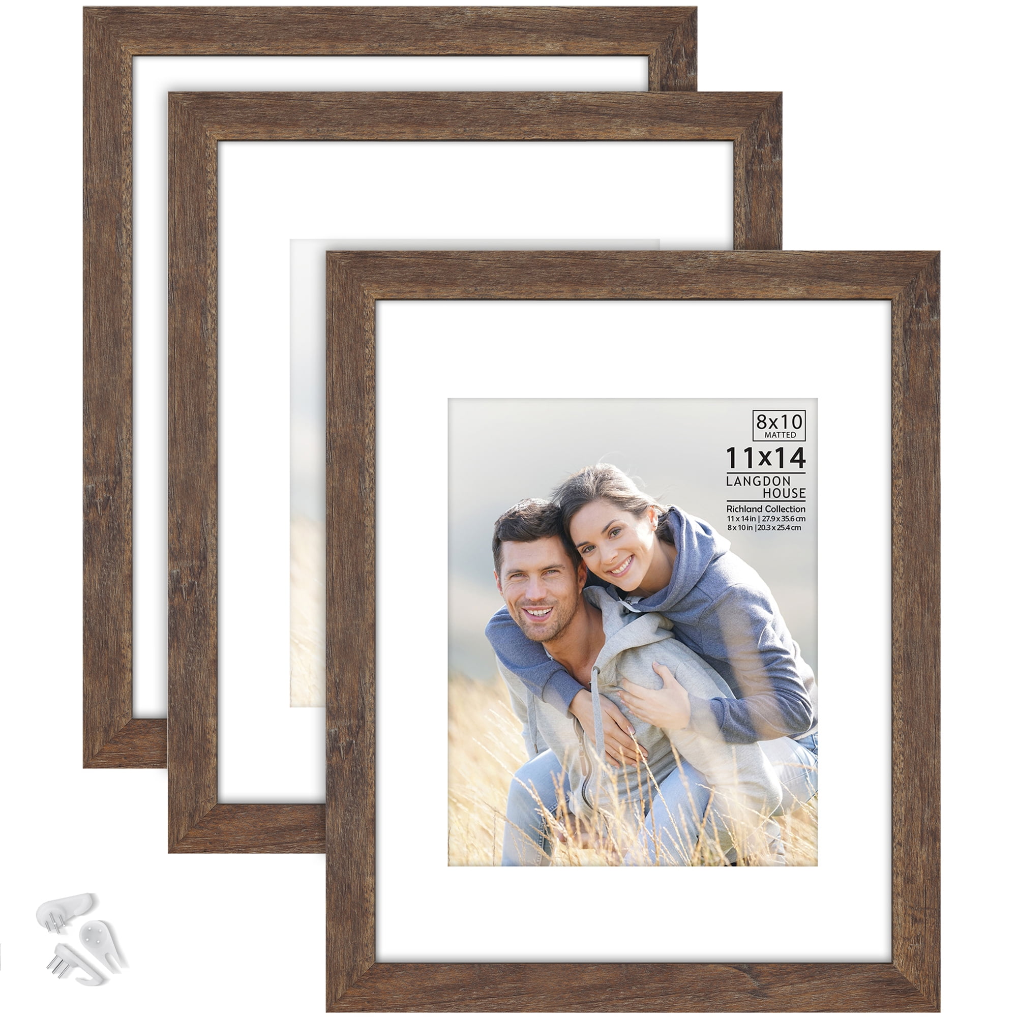 Langdon House 11x14 Rustic Brown Picture Frames w/ Mat for 8x10 Photo, Contemporary Farmhouse