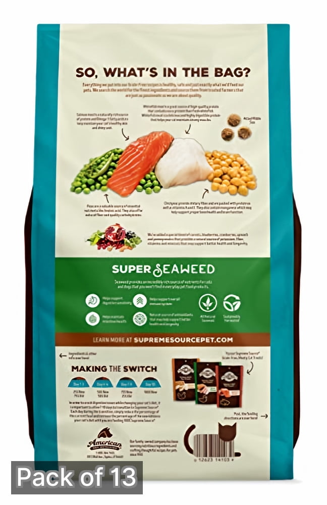 Supreme Source Grain Free Dry Cat Food, Whitefish Meal & Salmon Meal Recipe, 3 Pound Bag (Pack of 13)