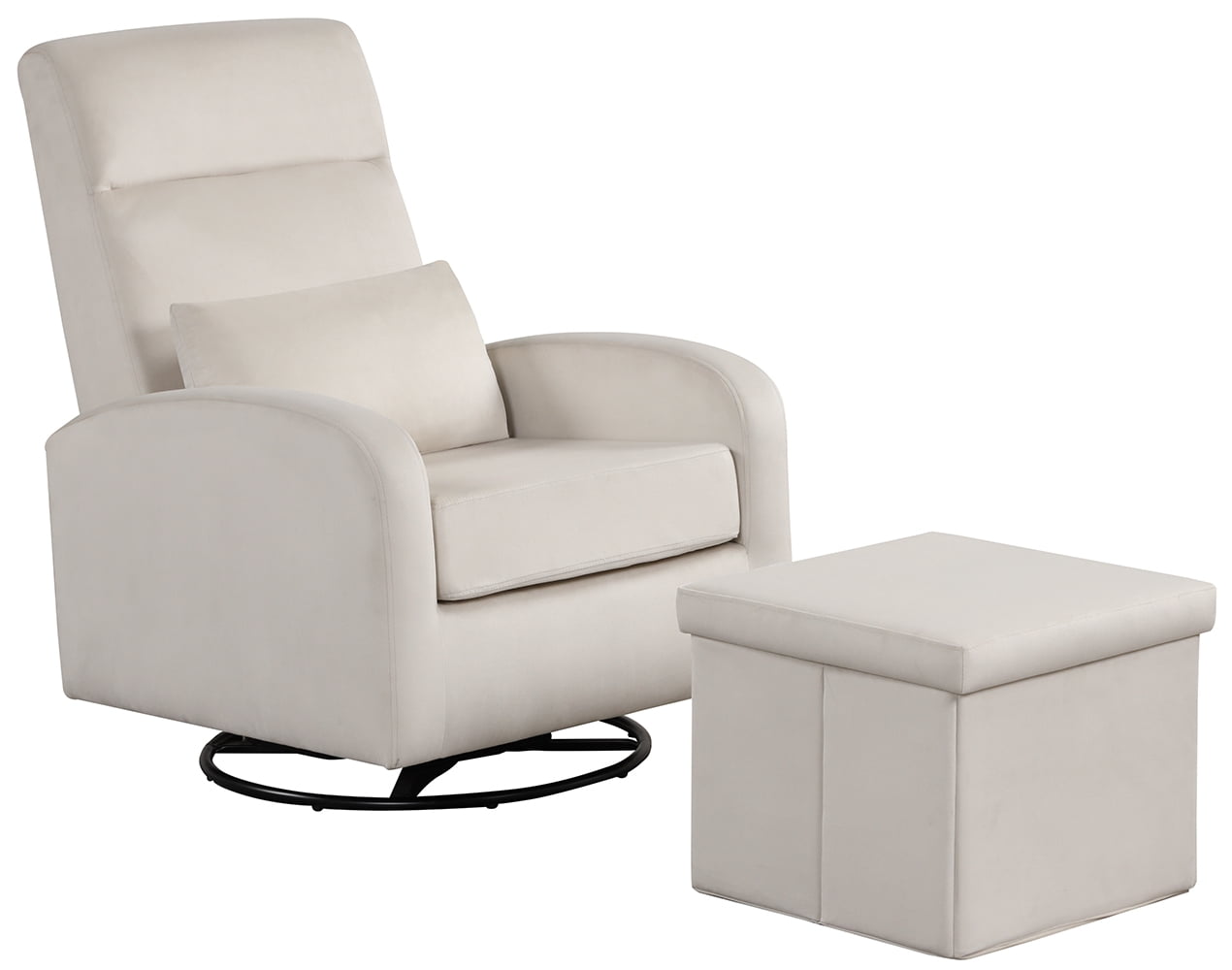 Angel Line Sonia Upholstered Swivel Glider w/ Storage Ottoman, Cream