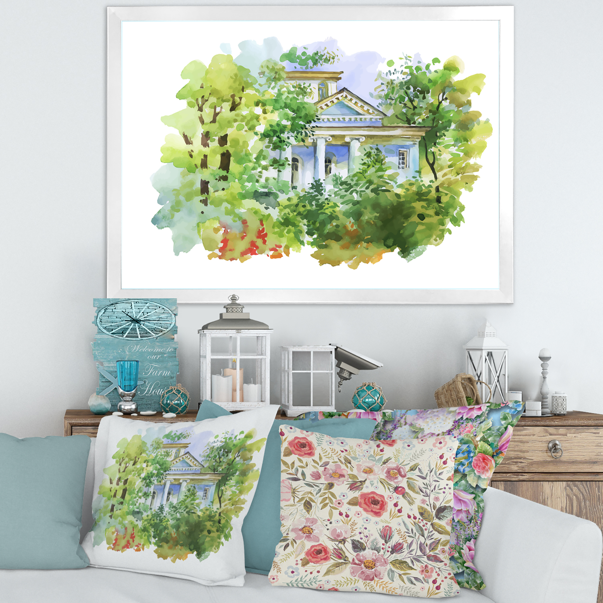 Designart 'White House In The Green Woods' Traditional Framed Art Print