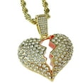 thumbnail image 2 of Broken Heart Pendant Chain Heartbroken Hip Hop Charm Gold Finish 24" Inch Bling Rope Necklace, 2 of 7