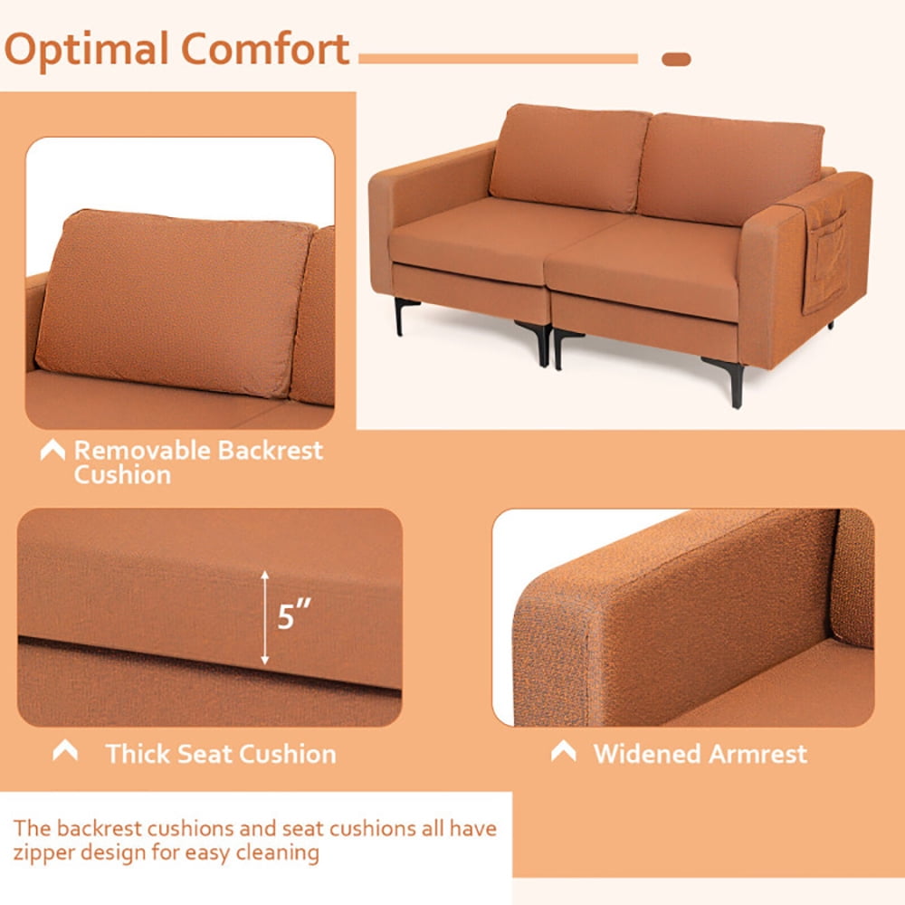 Finihen Loveseat Sofa, Modern Loveseat Sofa Couch with Side Storage Pocket and Sponged Padded Seat Cushions, for Living Room, Bedroom, Orange Finihen Loveseat Sofa, Modern Loveseat Sofa Couch with Side Storage Pocket and Sponged Padded Seat Cushions, for Living Room, Bedroom, Orange