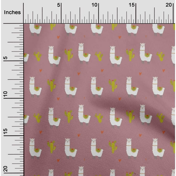 oneOone Polyester Lycra Mauve Fabric Cactus & Sheep Sewing Material Print Fabric By The Yard 56 Inch Wide