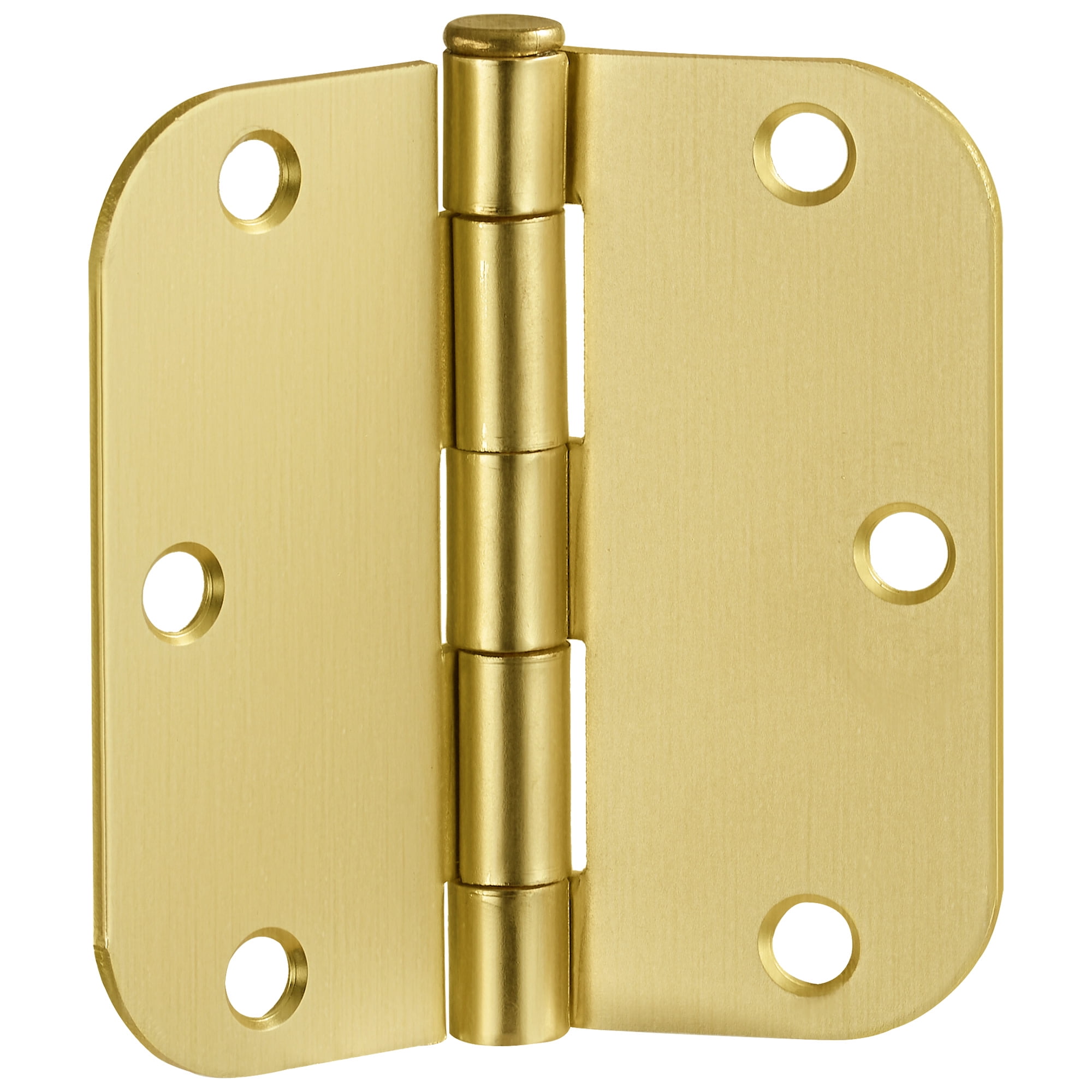 Satin Brass Steel Plain Bearing Door Hinge with Removable Pin, 3-1/2 x 3-1/2 in. 5/8 in. Radius, 2-Pack