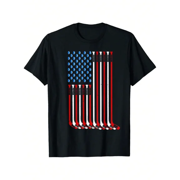 children’s wear Retro American Flag Hockey Sticks and Pucks Graphic T-Shirt for Kids Boys Girls Patriotic USA Ice Hockey Sports Toddler Tee