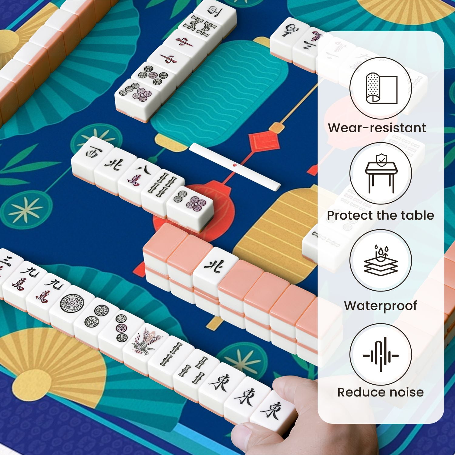 Mahjong Mat 31.5" x 31.5" Decorative Chinese Anti-Slip and Noise Reduction Symmetry Design Mahjong Tiles Table Cover for Dominoes Poker Card Board and Tile Games