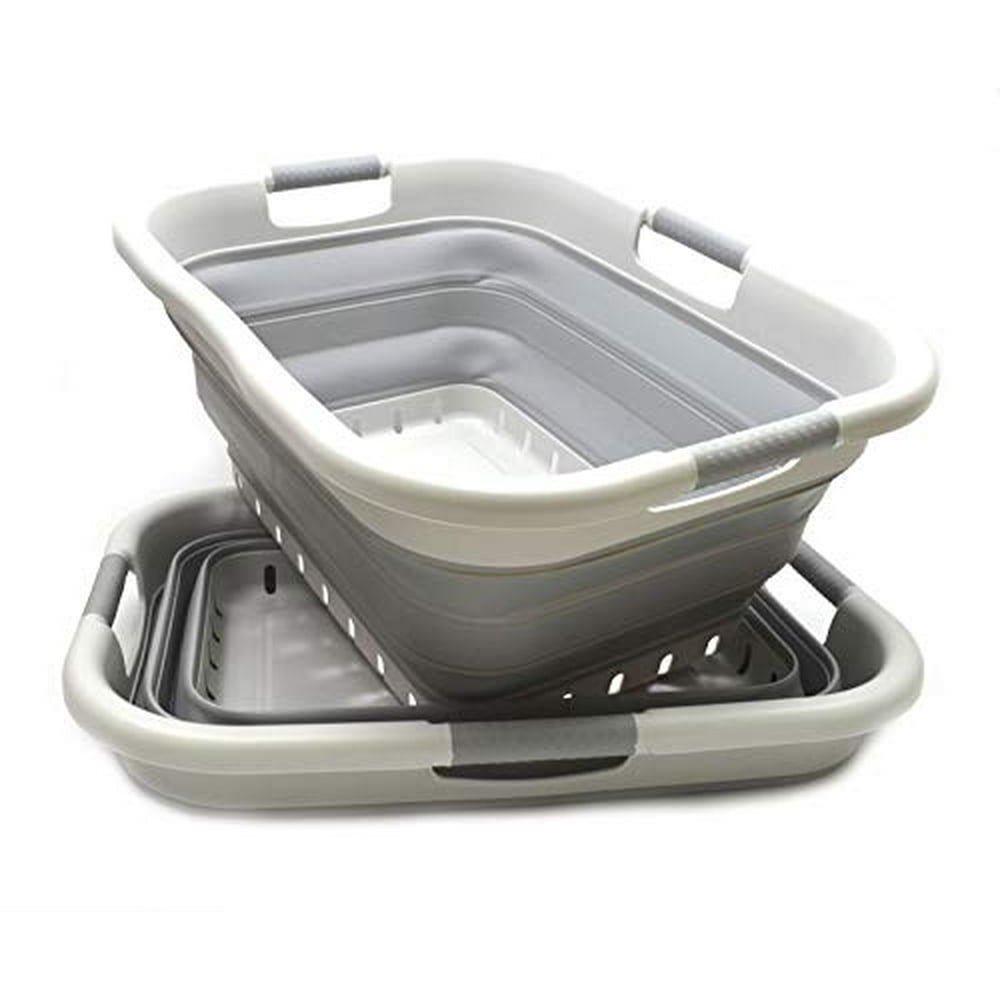 SAMMART Set of 2 Collapsible 3 Handled Plastic Laundry Basket