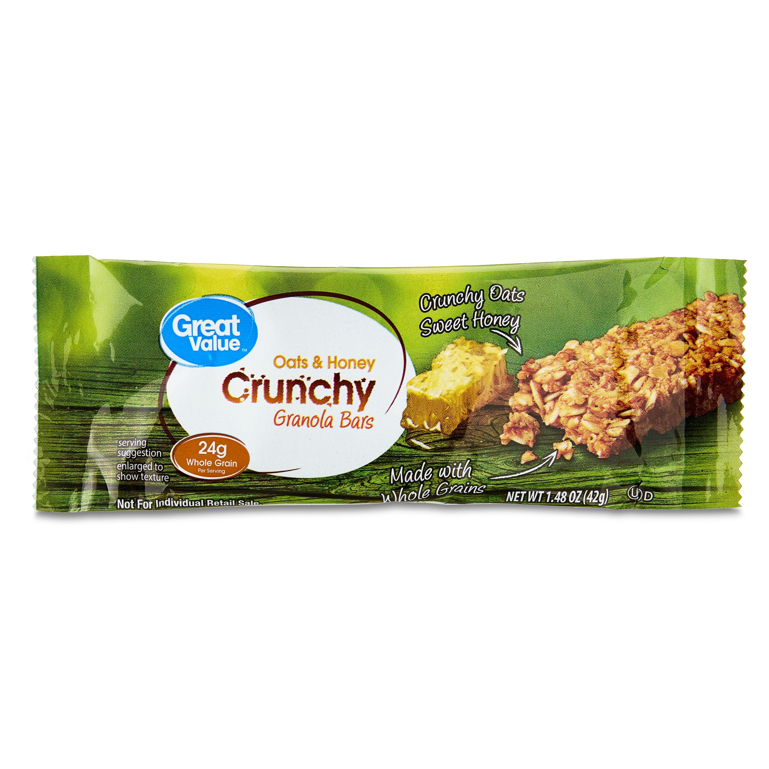 Great Value Oats & Honey Crunchy Granola 2-Bar Packs, 1.4 oz, 6 Packs