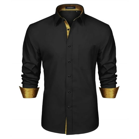 HISDERN Mens Dress Shirts Long Sleeve Black Button Down Contrast Shirt Formal Business Wedding