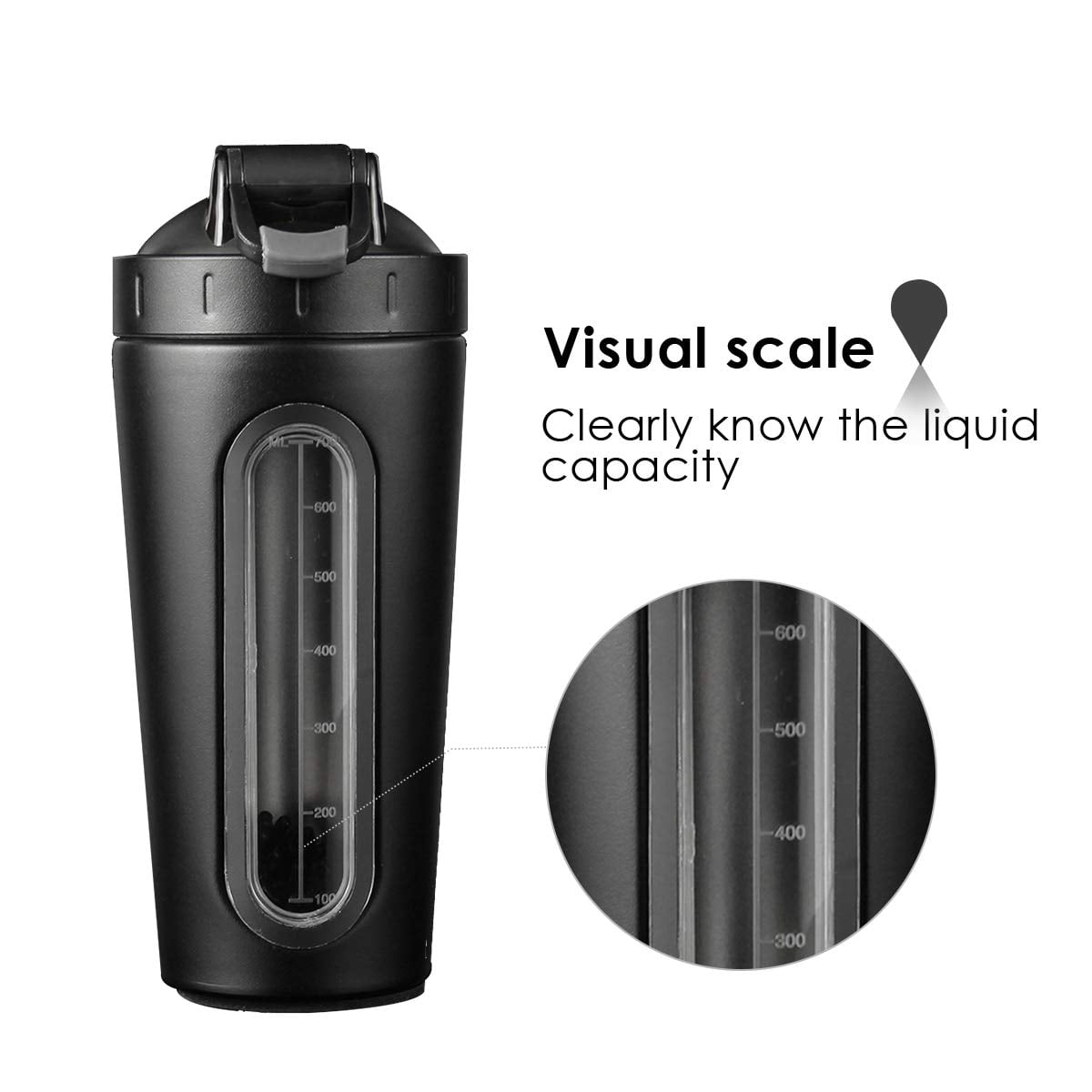 Homiguar Stainless Steel Shaker Cup Protein Shaker Bottle BPA Free Leak Proof 28-Ounce Visible Window 