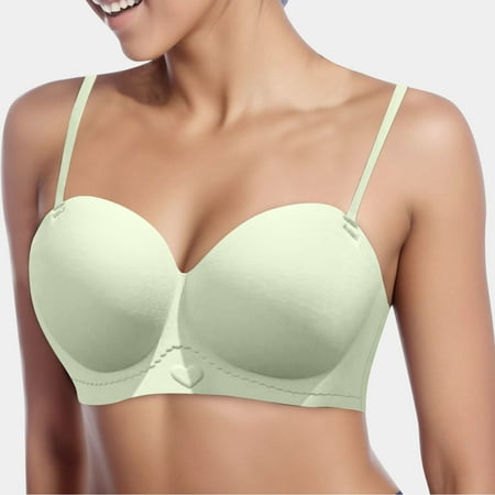 VMESZQFG Women s Wireless Bra Wireless Bras for Women Support Half Cup Seamless Strapless Underwear Ladies Up To Support The Side Comfortable Sex Bra Green