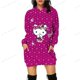 thumbnail image 3 of Vestido con capucha de HELLO KITTY para mujer, vestido ajustado a la moda para otoño, vestido informal con capucha y bolsillos, minivestido, 3 of 5
