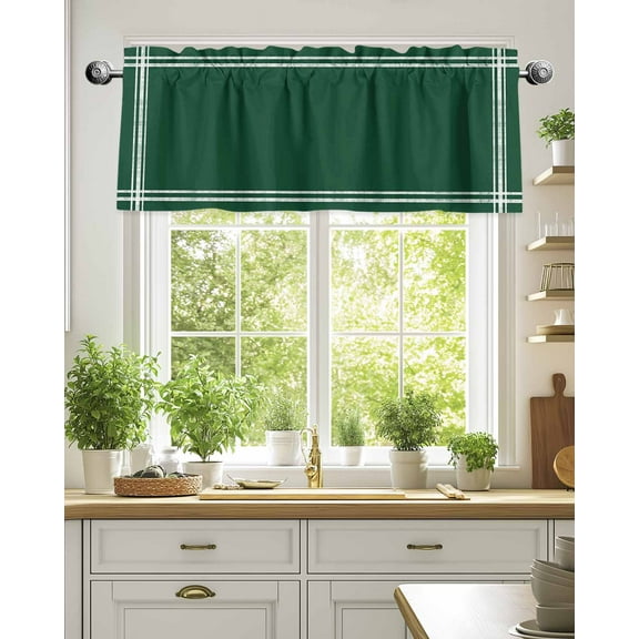 Curtain Valance for Windows,Olive Green Kitchen Valances Rod Pocket Short Curtains,Solid Color Window Treatment Panel for Bedroom Bathroom 54"x18"