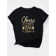 thumbnail image 3 of Black Polyester Stretch Knit Women's Casual Fashion T-Shirt, "Cheers to the New Year" Print, Round Neck, Short Sleeve, Spring/Summer/Autumn, 3 of 7