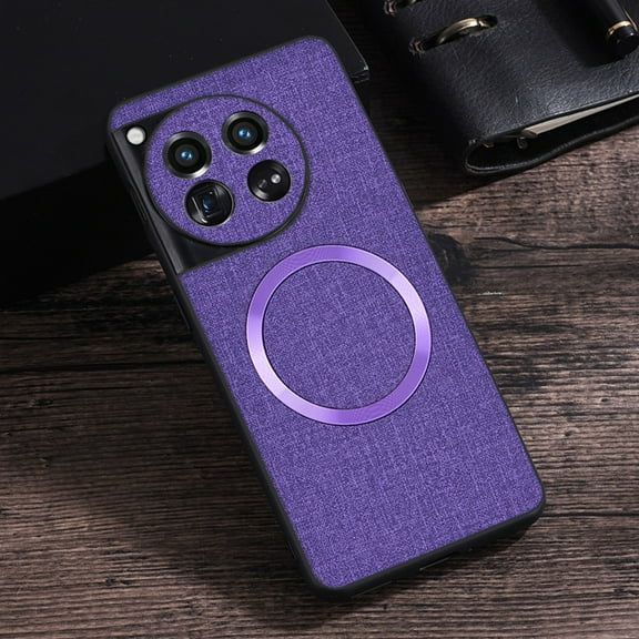 For OnePlus 12 Matte Case [Compatible with Magsafe] Soft TPU Bumper   PU Leather Cloth Textured Back Ultra-Thin Business Shockproof Soft Drop Protective Case For OnePlus 12,Purple