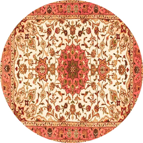 Ahgly Company Indoor Round Medallion Orange Traditional Area Rugs, 4' Round