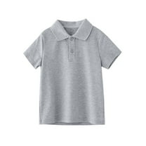 Jalioing Summer Cotton Tops for Kids Collared Button Short Sleeve School Uniform Casual Plain Golf Shirts