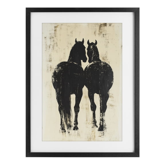 Stupell Industries Farmhouse Twin Horses Facing Away Black Framed Print Under Glass, 14 x 20, by Petals Prints Design